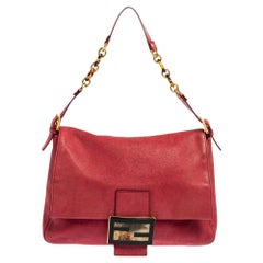 Used Fendi Burgundy Leather Mama Baguette Shoulder Bag