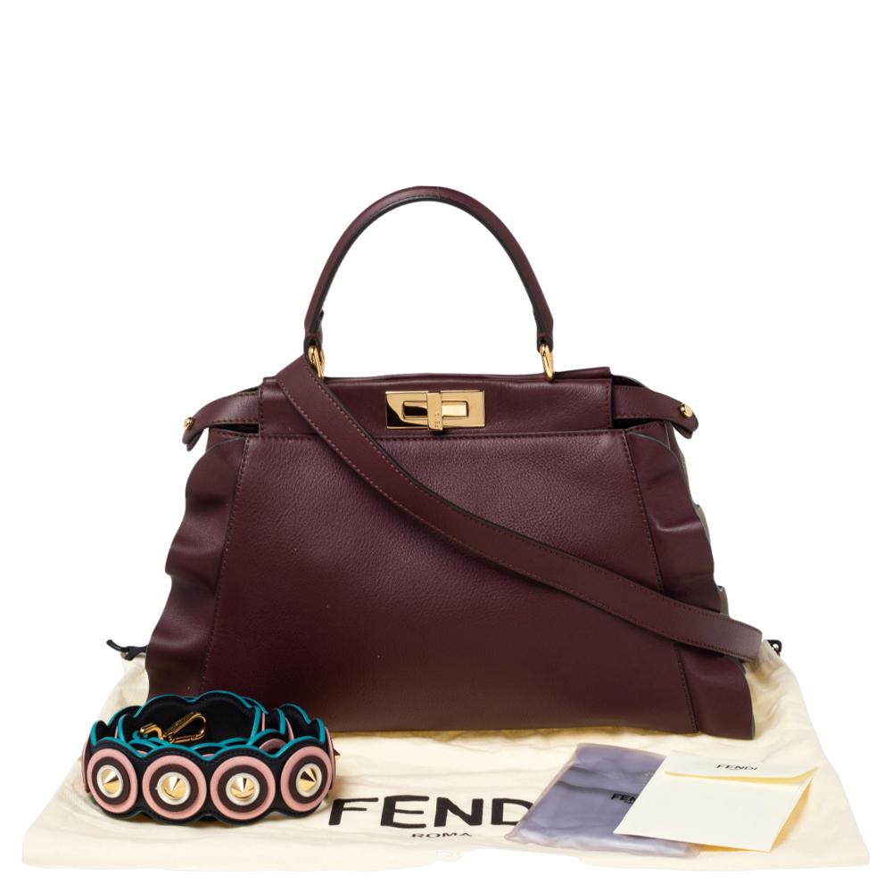 Fendi Burgundy Leather Medium Peekaboo Ruffle Top Handle Bag 3