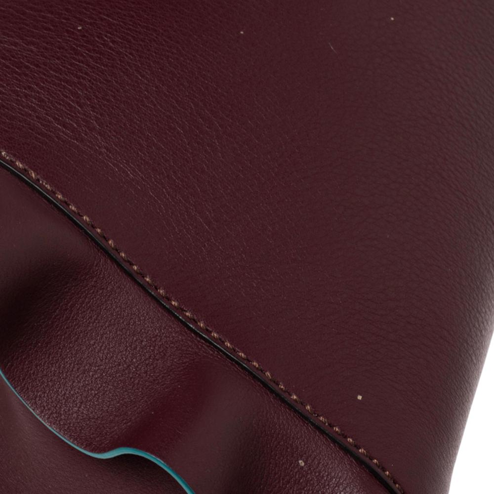 Fendi Burgundy Leather Medium Peekaboo Ruffle Top Handle Bag 4