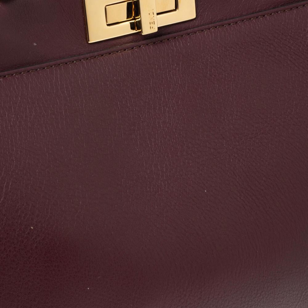 Women's Fendi Burgundy Leather Medium Peekaboo Ruffle Top Handle Bag