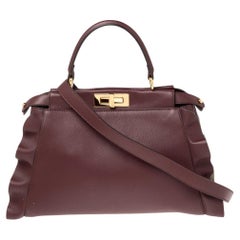 Fendi Burgundy Leather Medium Peekaboo Ruffle Top Handle Bag