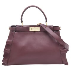 Fendi Burgundy Leather Medium Peekaboo Top Handle Bag