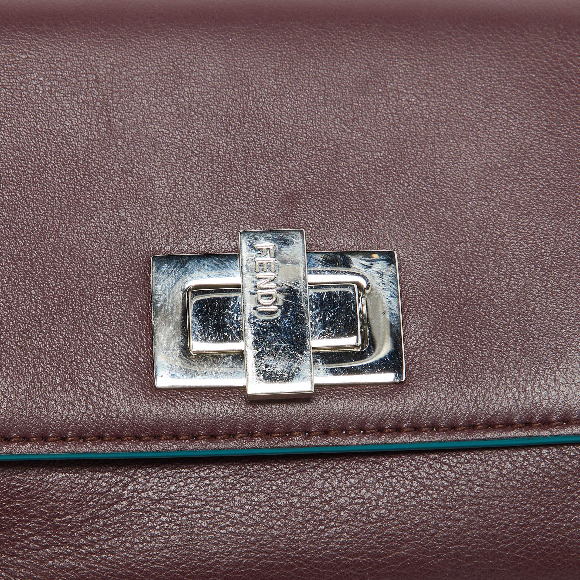 Fendi Burgundy Leather Peekaboo Trifold Wallet 1
