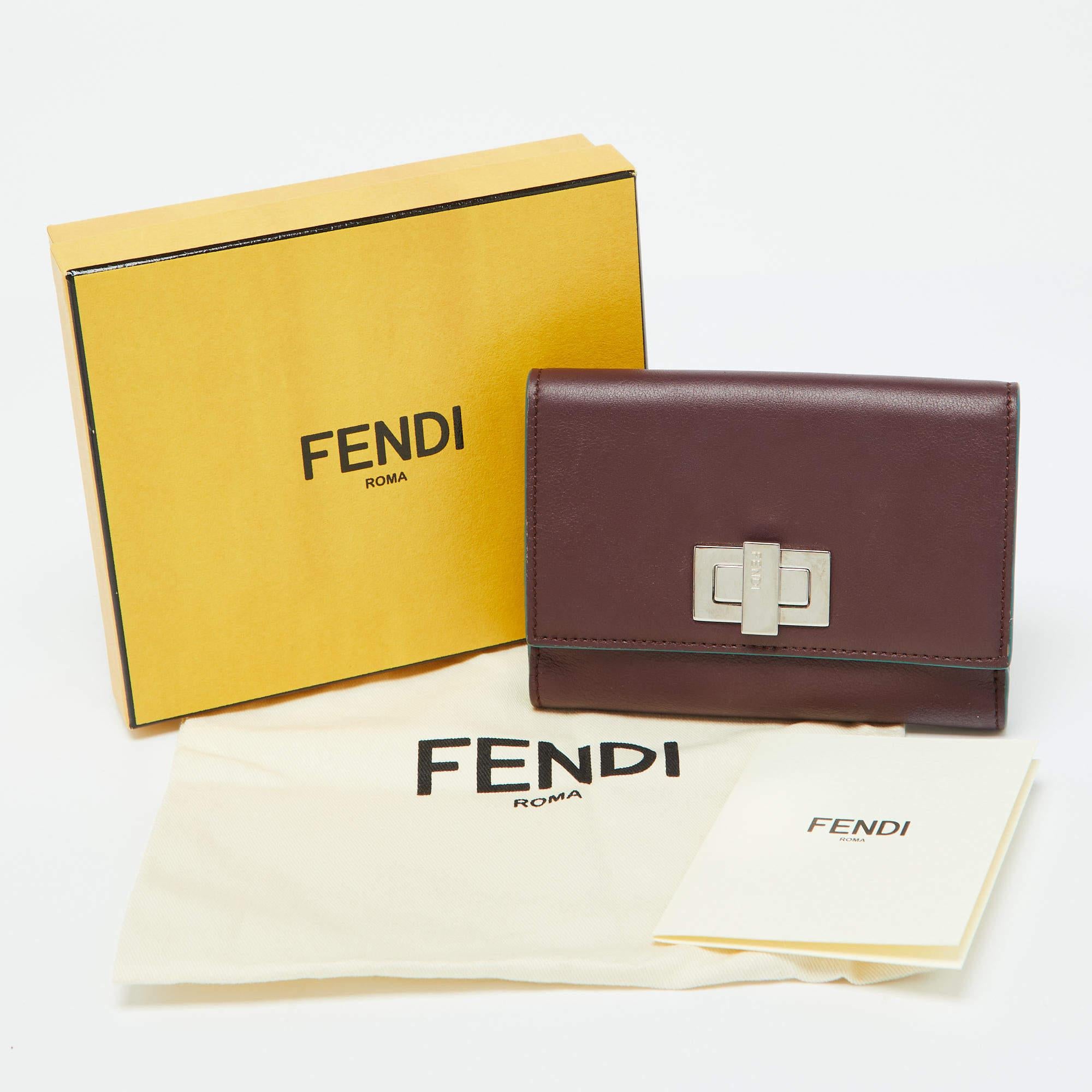 Fendi Burgundy Leather Peekaboo Trifold Wallet 2