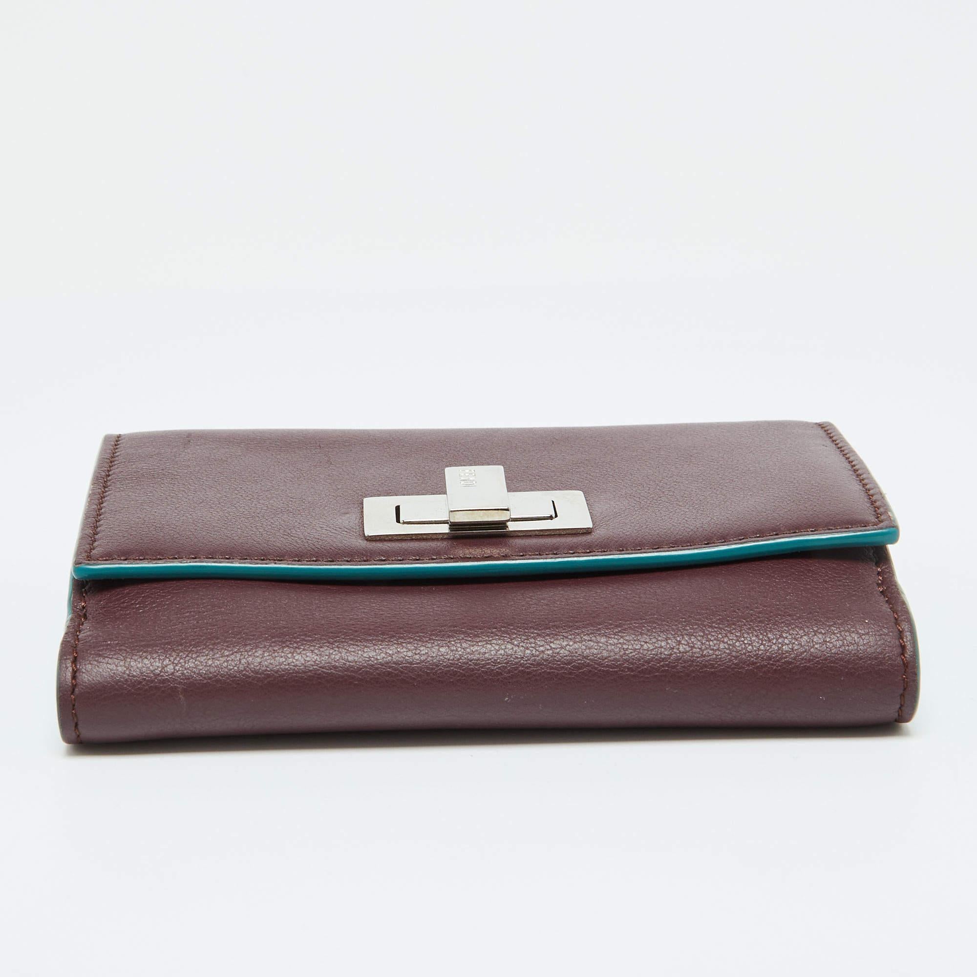 Fendi Burgundy Leather Peekaboo Trifold Wallet 3