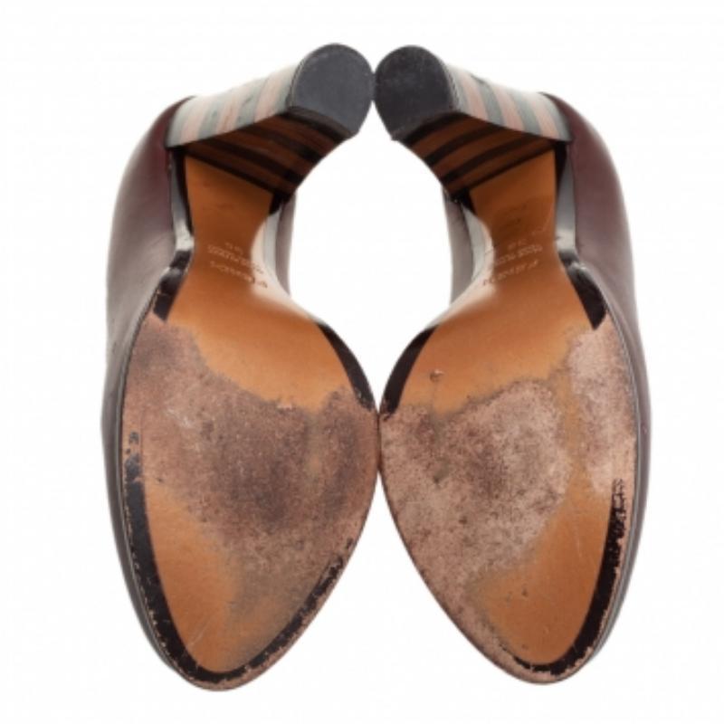 Fendi Burgundy Leather Pequin Block Heel Pumps Size 35 For Sale 1