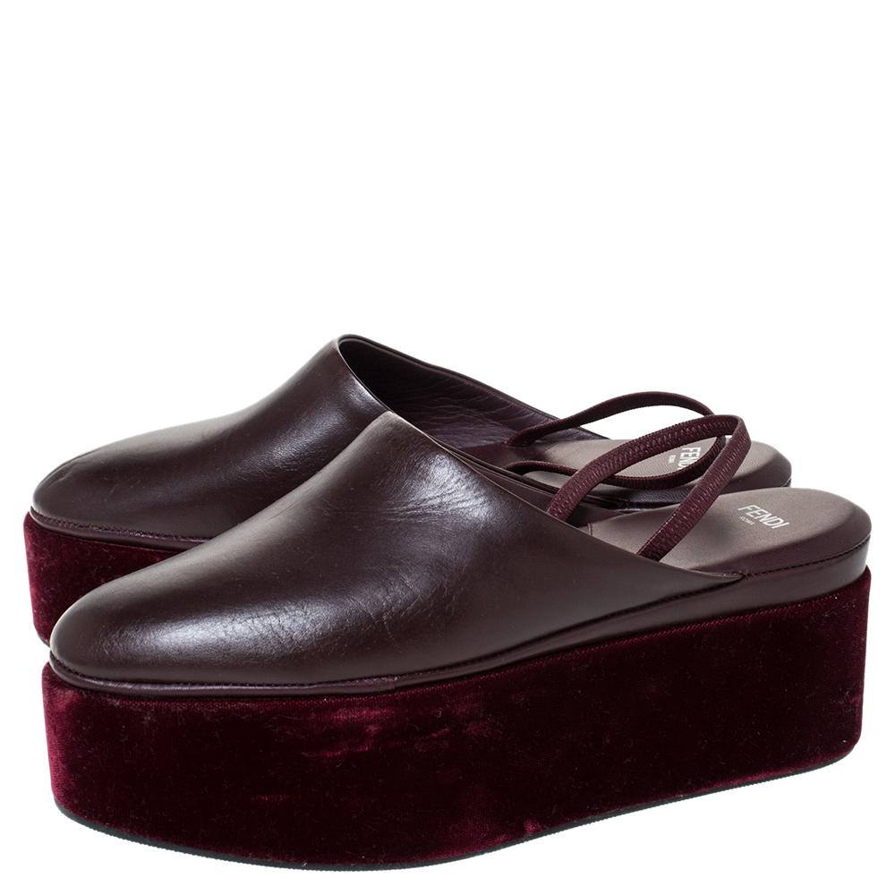 Fendi Burgundy Leder Plateau Slingback Pantoletten Sandalen Größe 38 im Zustand „Gut“ in Dubai, Al Qouz 2