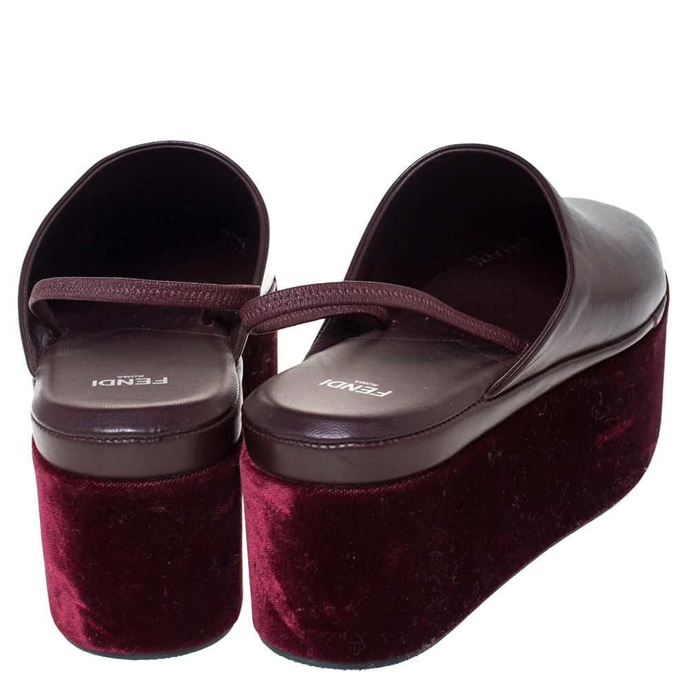 Fendi Burgundy Leder Plateau Slingback Pantoletten Sandalen Größe 38 Damen