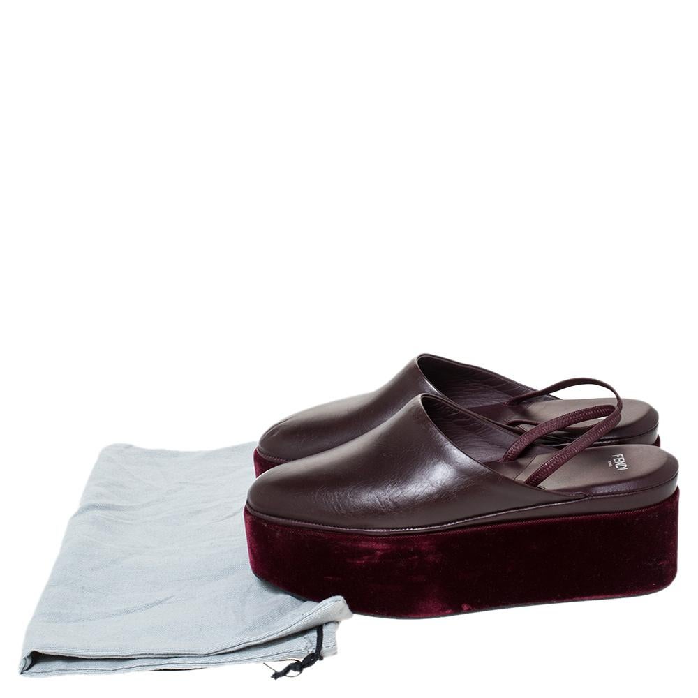 Fendi Burgundy Leder Plateau Slingback Pantoletten Sandalen Größe 38 2