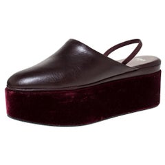 Fendi Burgundy Leather Platform Slingback Mules Sandals Size 38