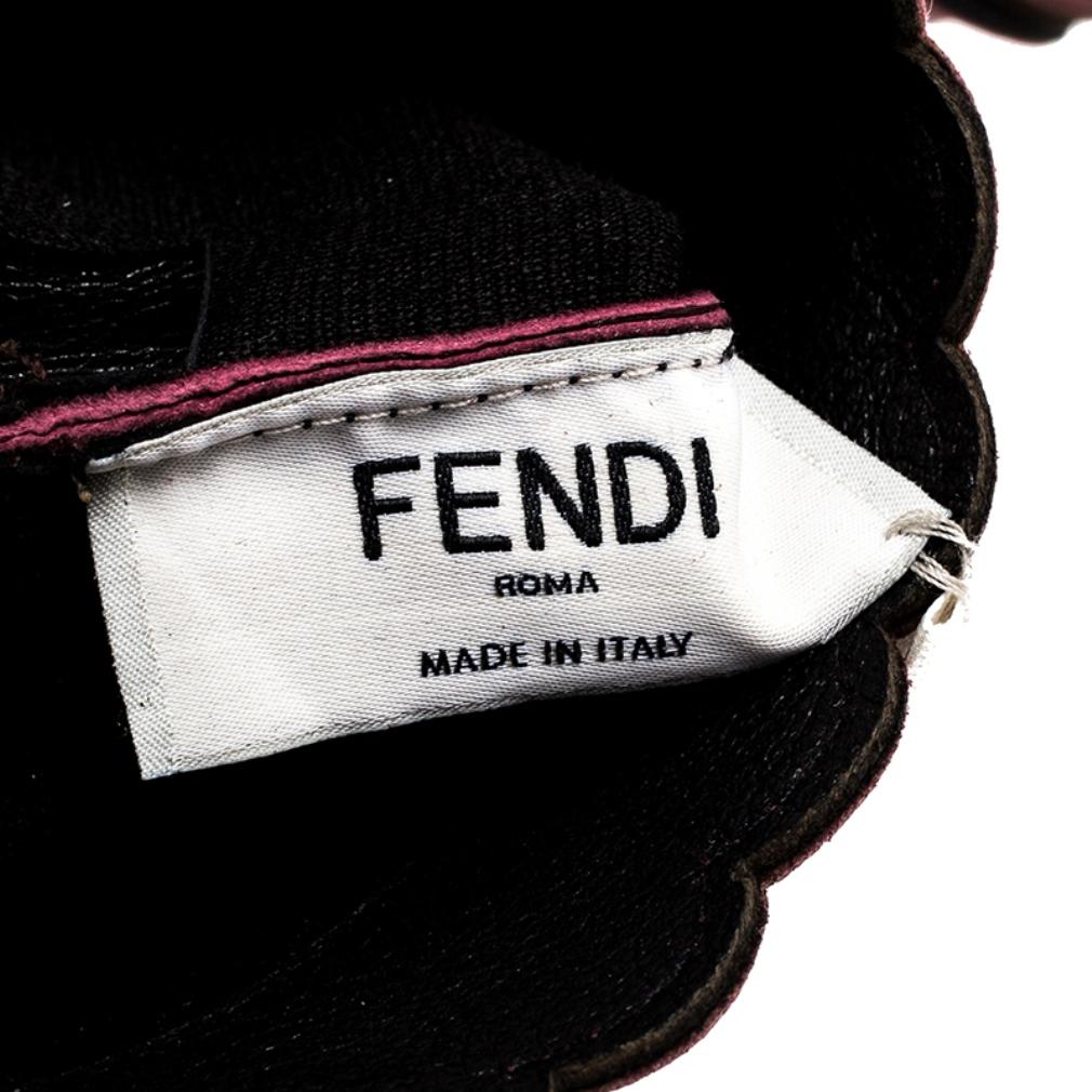 Women's Fendi Burgundy Leather Studded Gloves Size M
