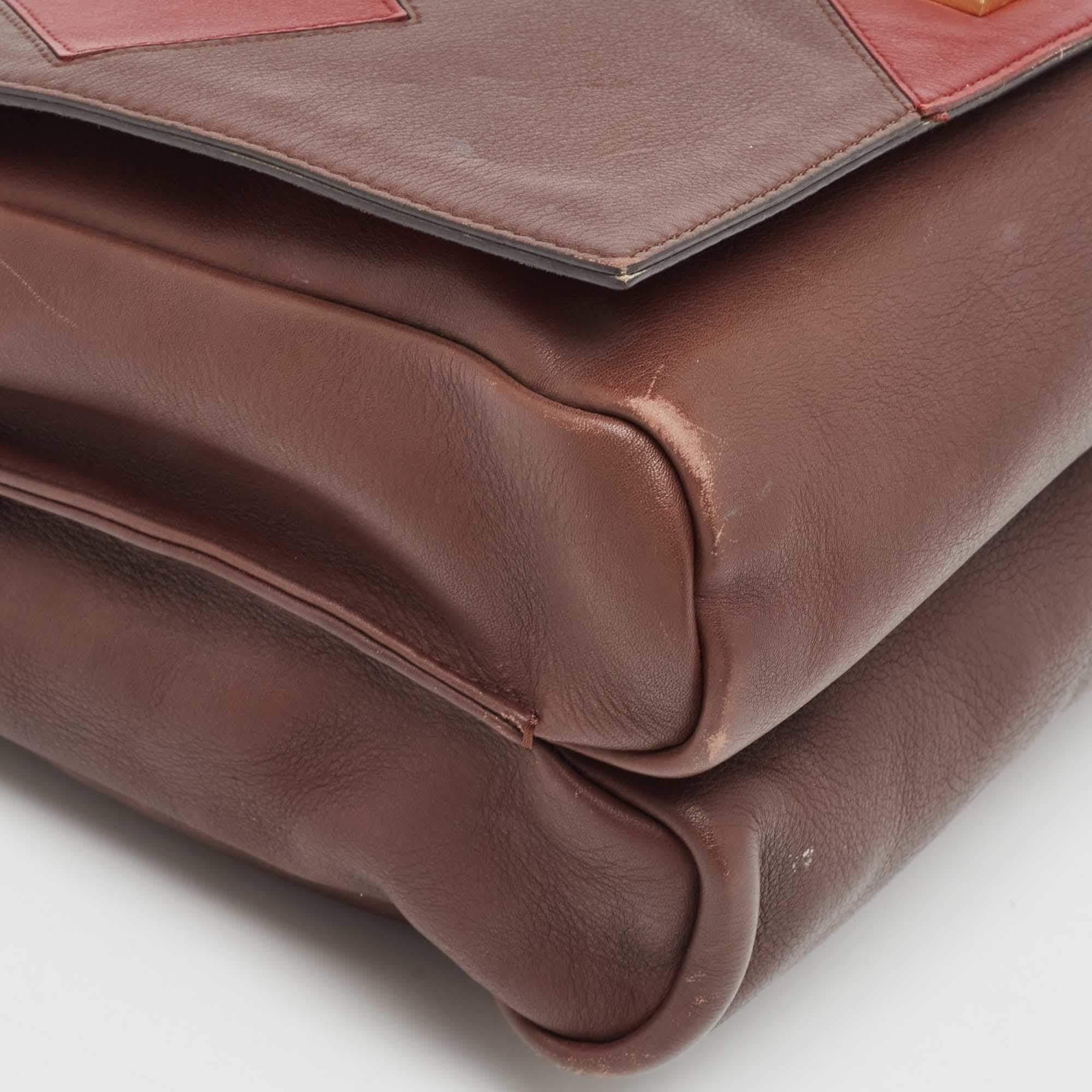 Fendi Burgundy/Multicolor Leather Large Claudia Shoulder Bag For Sale 10
