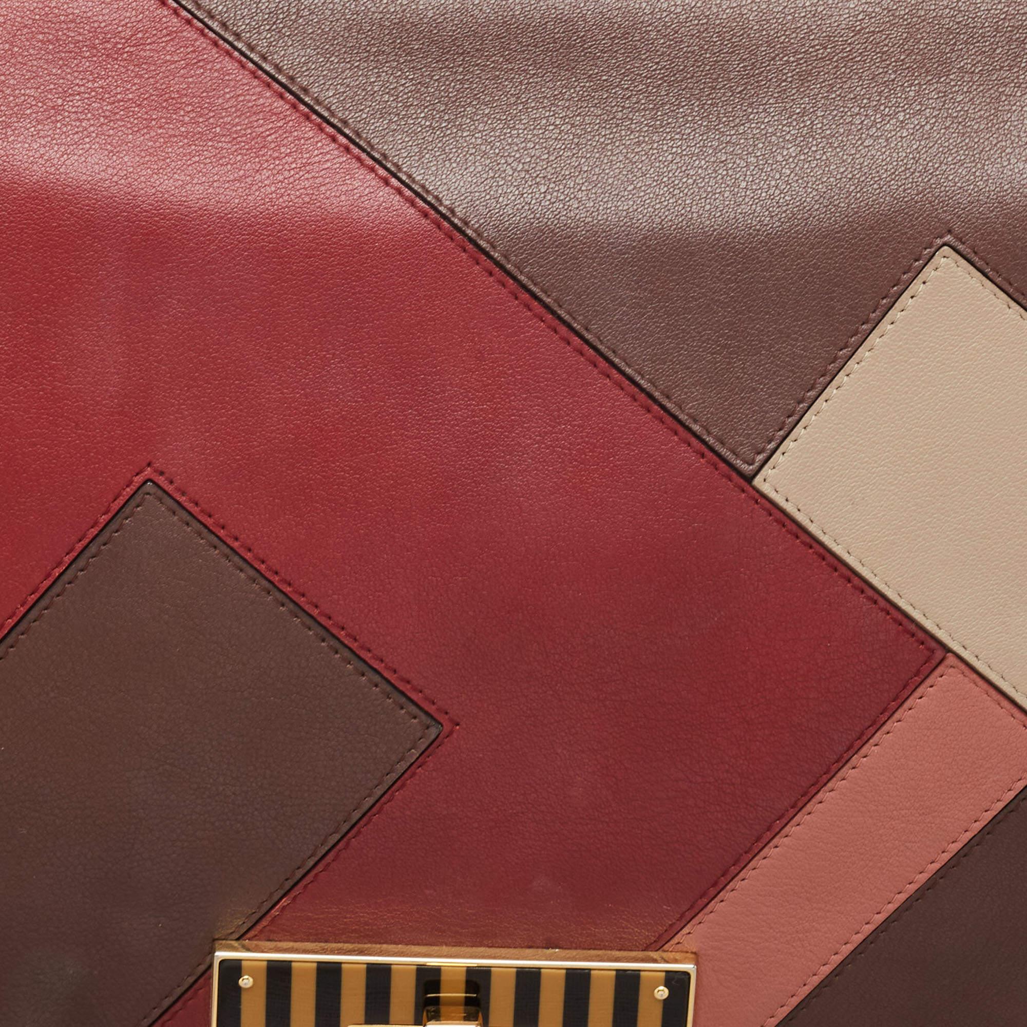 Fendi Burgundy/Multicolor Leather Large Claudia Shoulder Bag For Sale 13