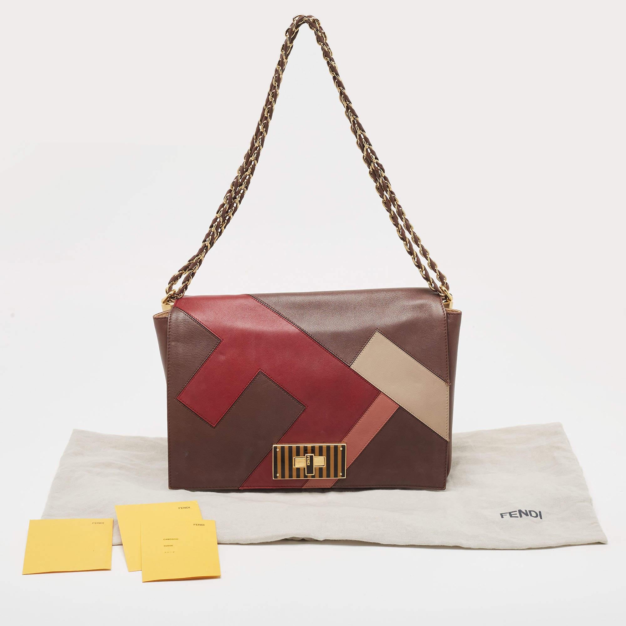 Fendi Burgundy/Multicolor Leather Large Claudia Shoulder Bag For Sale 14