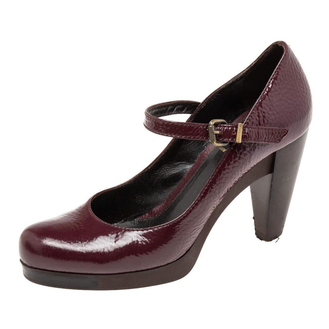 Fendi Burgundy Patent Leather Mary Jane Platform Pumps Size 39