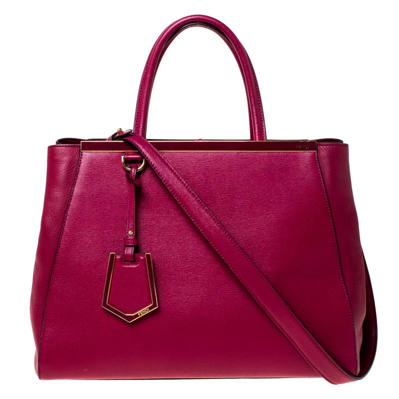 Red Fendi Burgundy Saffiano Leather Large 2Jours Tote