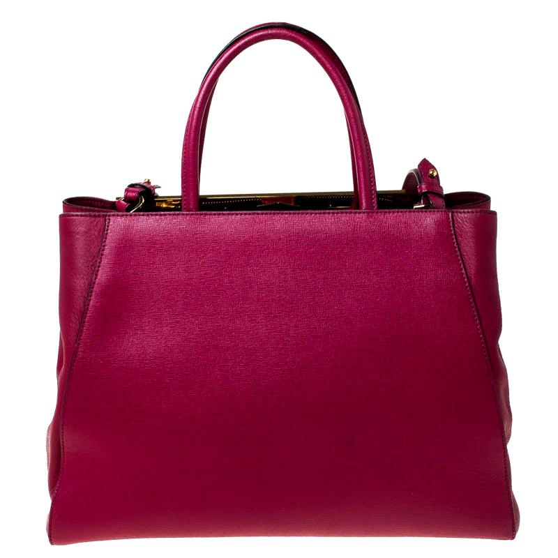 Fendi Burgundy Saffiano Leather Large 2Jours Tote