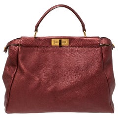 Fendi Burgundy Selleria Leather Large Peekaboo Top Handle Bag