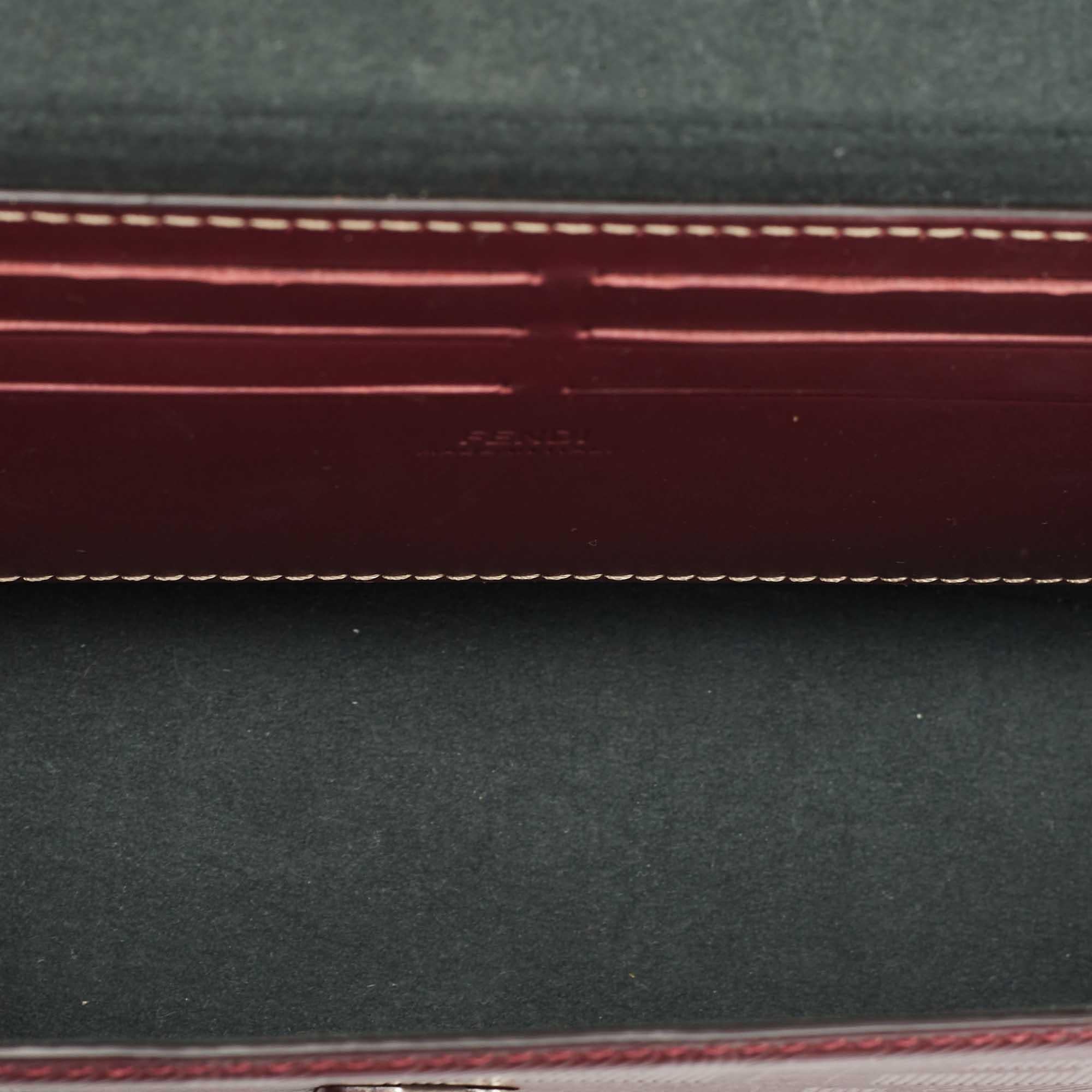 Fendi Burgundy Shadow Leather Soft Trunk Baguette Bag For Sale 10