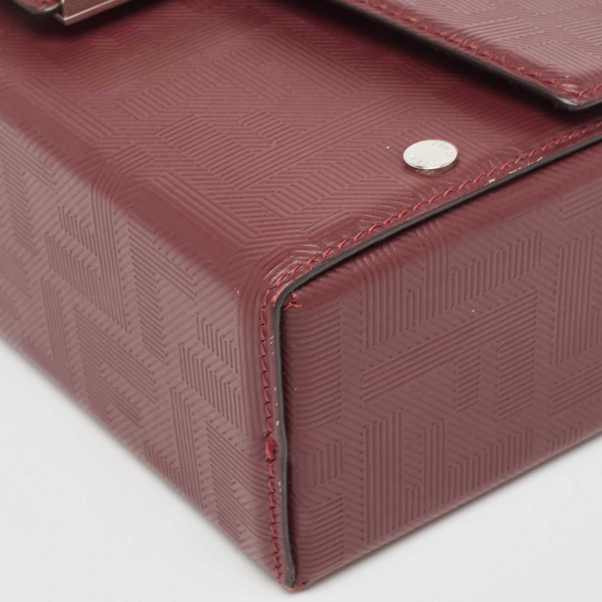 Fendi Burgundy Shadow Leather Soft Trunk Baguette Bag For Sale 2