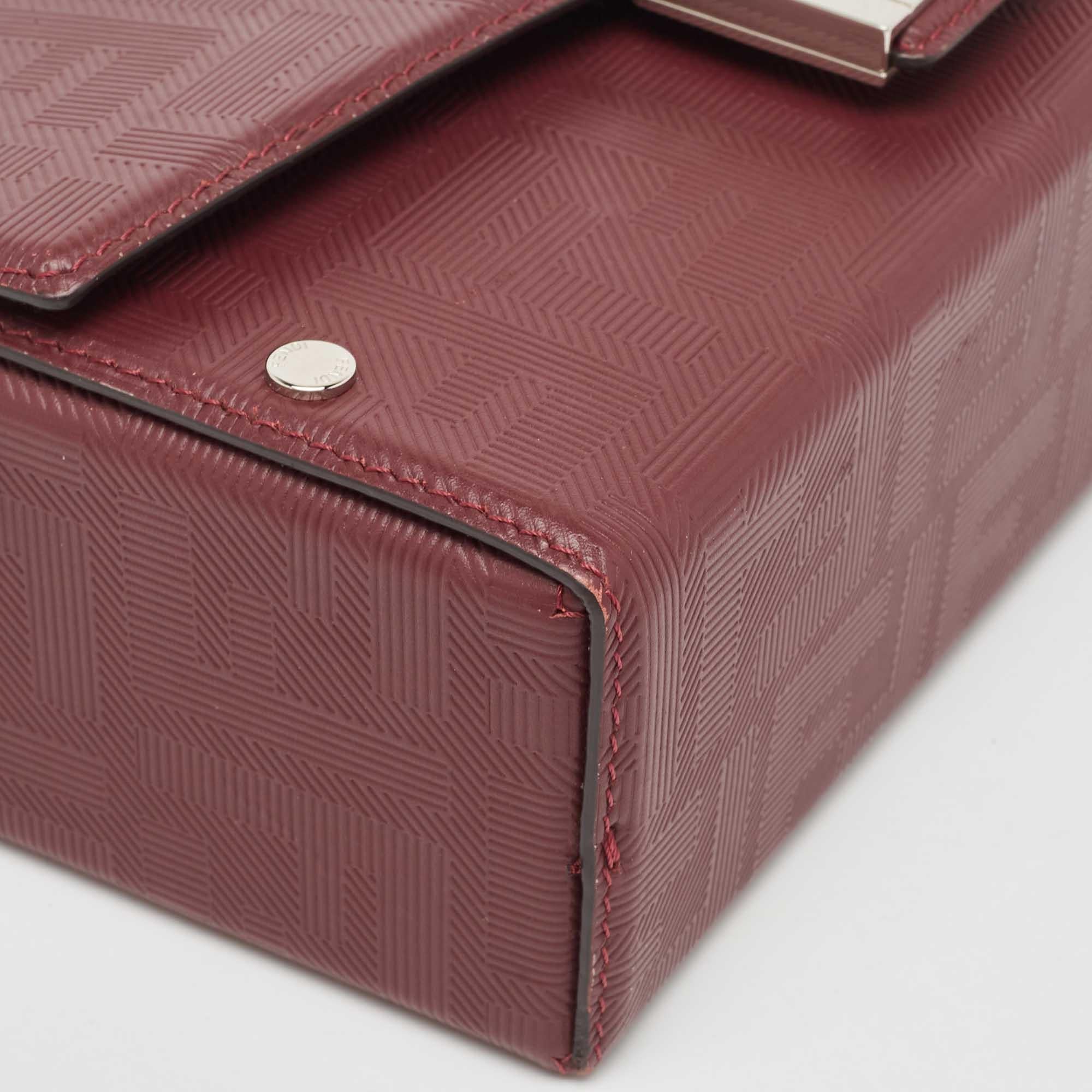 Fendi Burgundy Shadow Leather Soft Trunk Baguette Bag For Sale 3