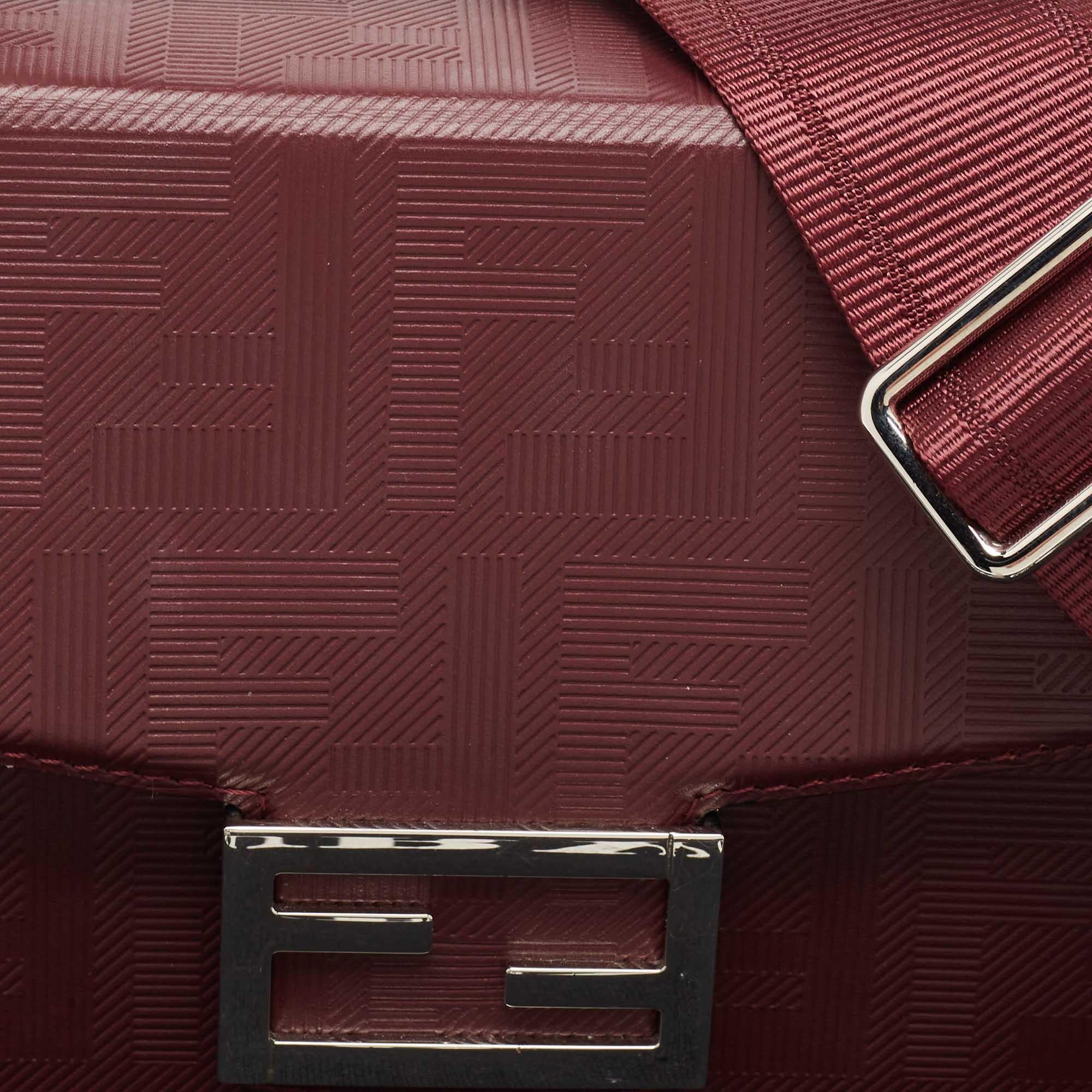 Fendi Burgundy Shadow Leather Soft Trunk Baguette Bag For Sale 5