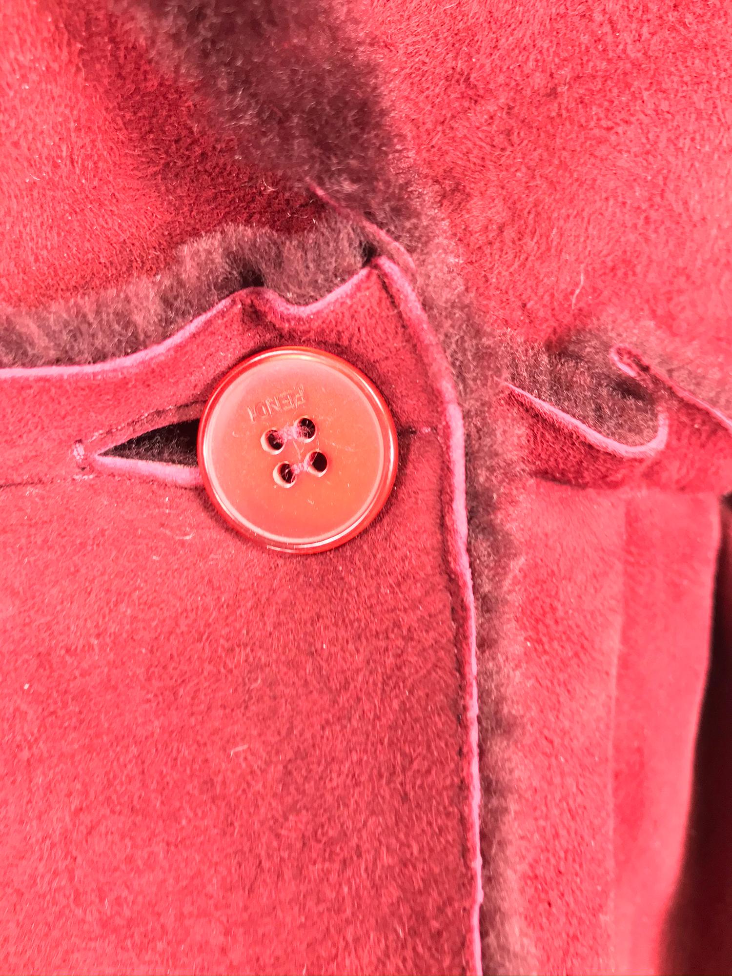 Fendi Burgundy Shearling button Front Jacket 6
