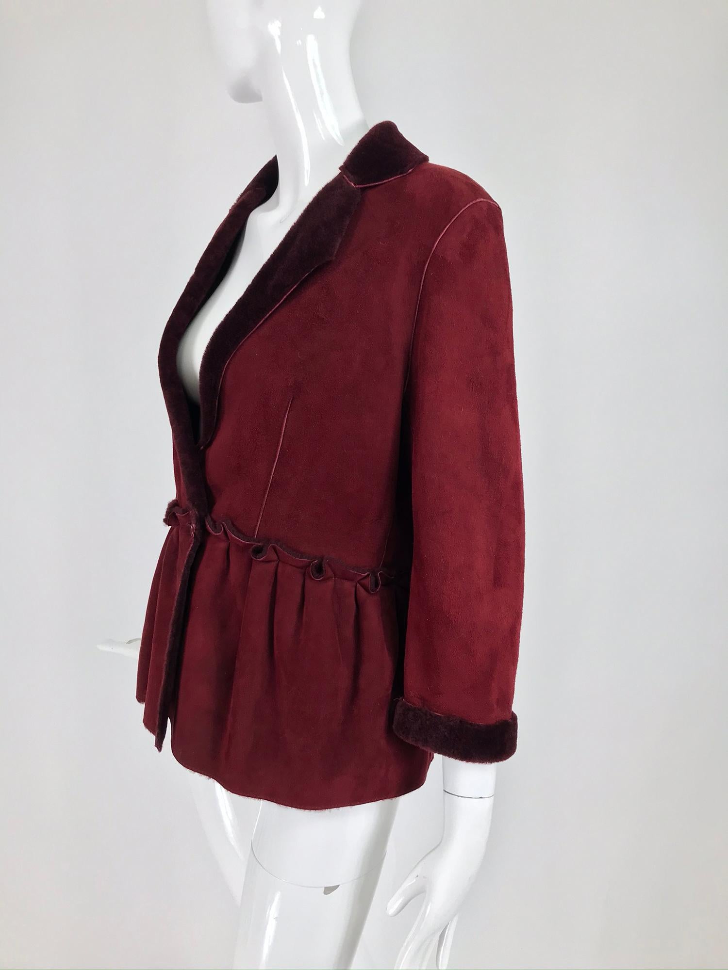 Black Fendi Burgundy Shearling button Front Jacket