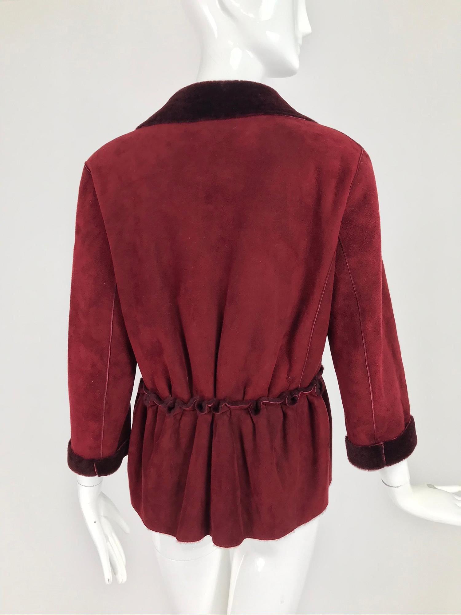 Fendi Burgundy Shearling button Front Jacket 1