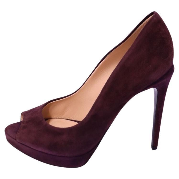 Fendi Burgunder Wildleder Peep-Toe Plateau Pumps - EU 38 im Angebot