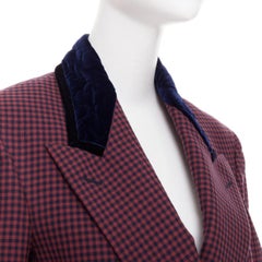 FENDI burgundy virgin wool checkered velvet collar double breast blazer IT34 XS