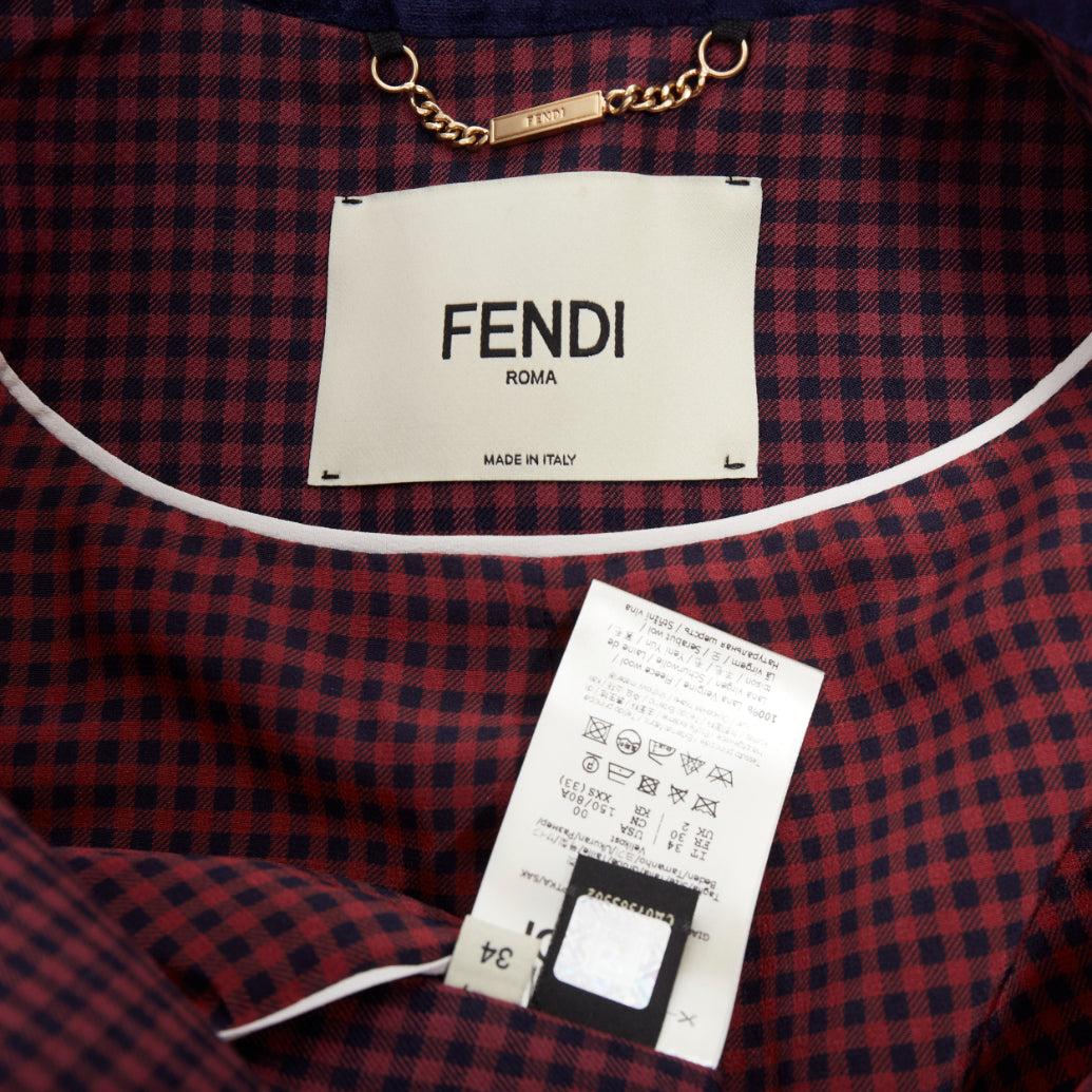 FENDI burgundy virgin wool checkered velvet collar double breast blazer IT34 XS For Sale 3