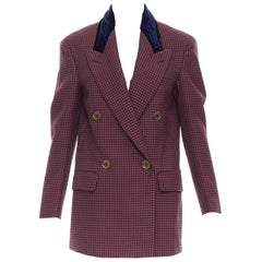 FENDI burgundy virgin wool checkered velvet collar double breast blazer IT34 XS