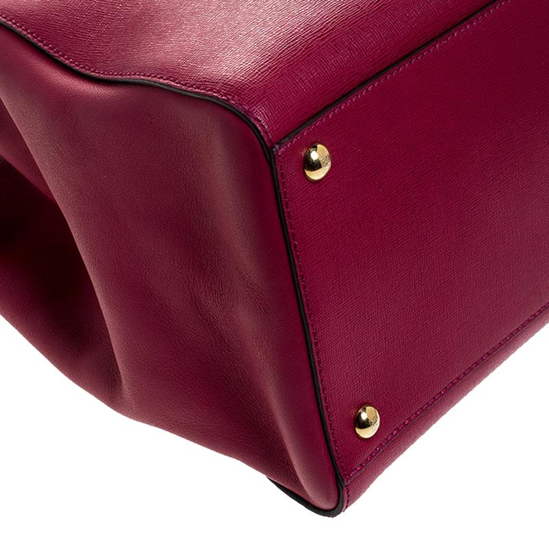 Red Fendi Burgundy Vitello Leather Medium 2Jours Elite Tote
