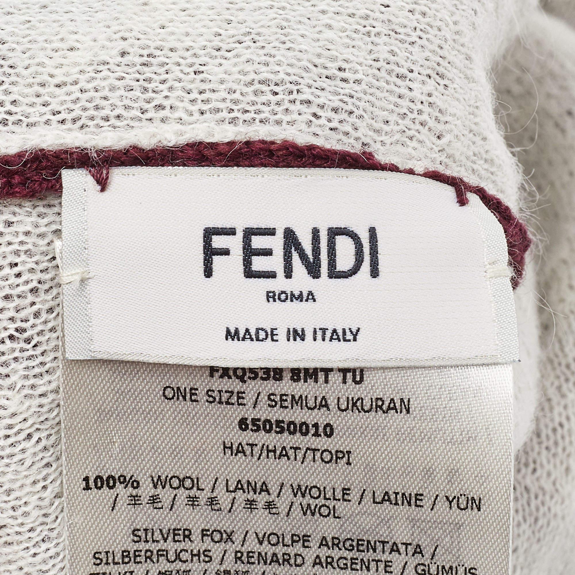Fendi Burgundy Wool Monster Eye Fur Detail Beanie (One Size) For Sale 1
