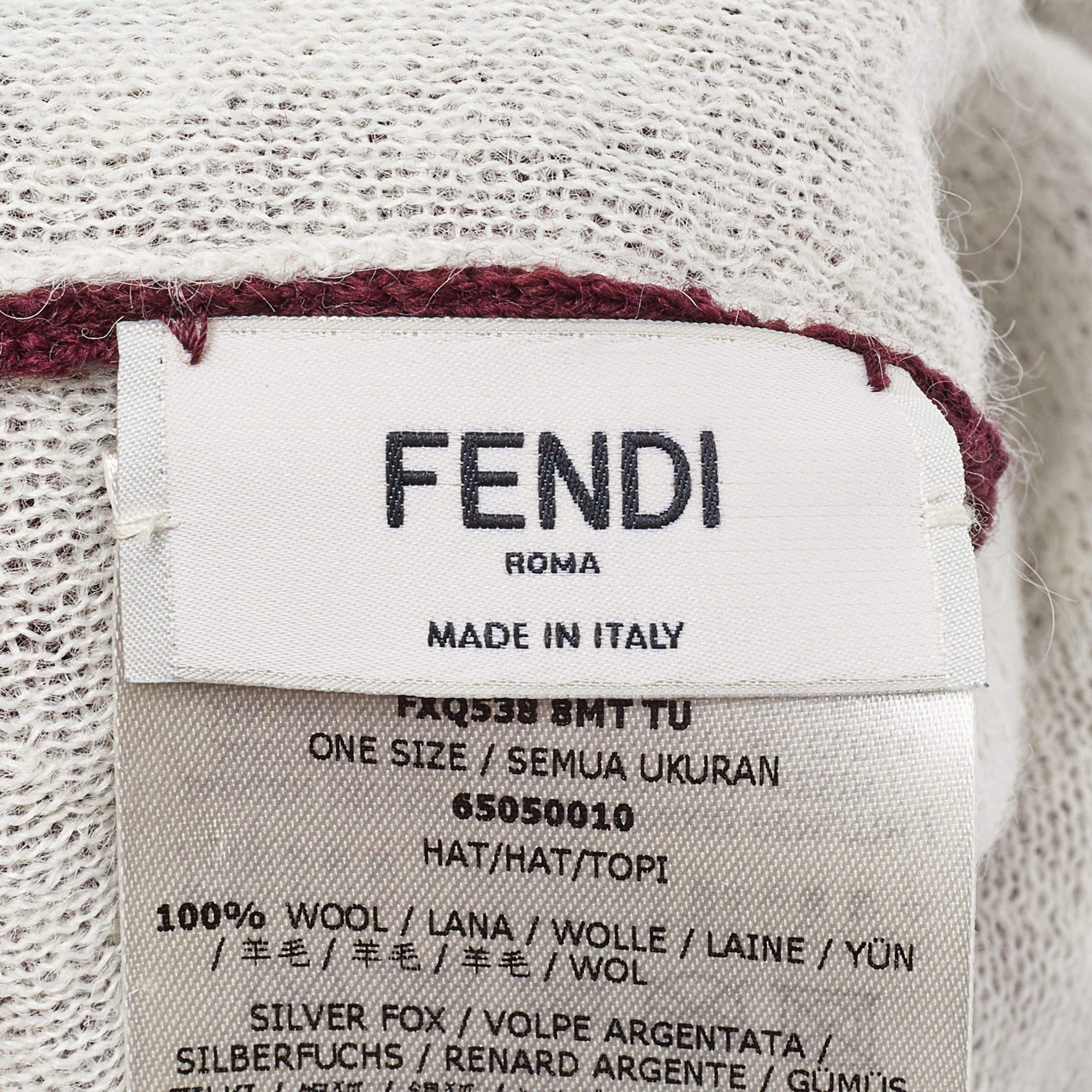 Donna Fendi, berretto in lana bordeaux con dettaglio di pelliccia (taglia unica) in vendita