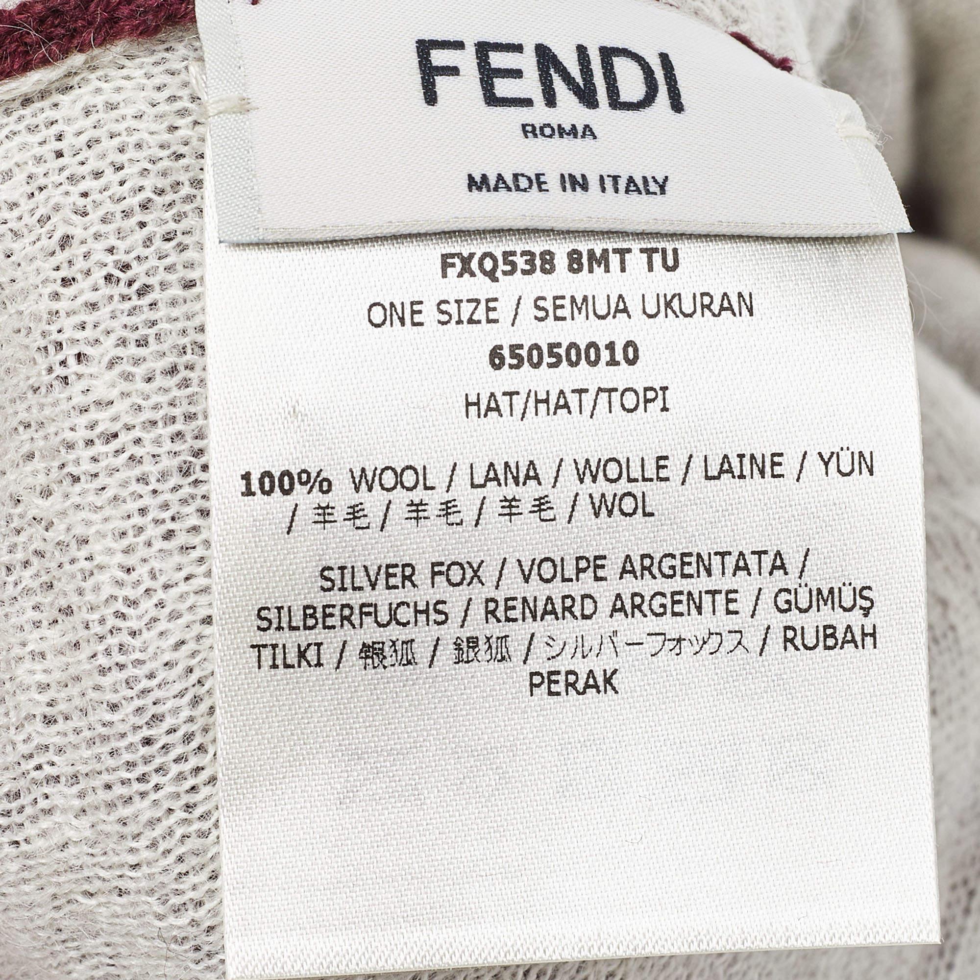 Fendi Burgundy Wool Monster Eye Fur Detail Beanie (One Size) For Sale 2