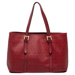 Fendi Burgundy Zucca Coated Canvas and Leather Tote