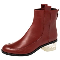 Fendi Burnt Red Leather Ankle Boots Size 40