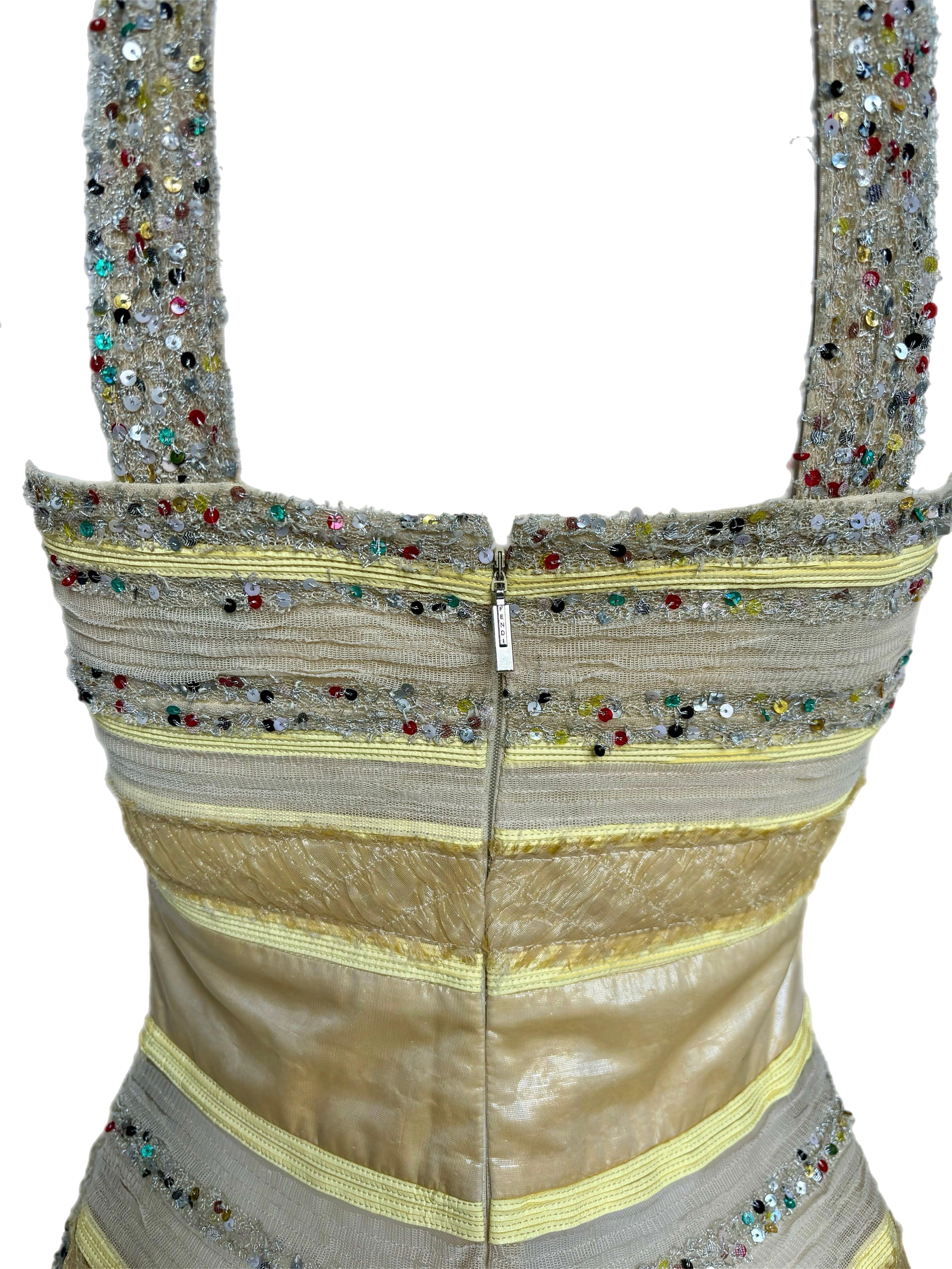 FENDI by KARL LAGERFELD 2008 Vintage Runway Yellow Dress Embellished For Sale 1
