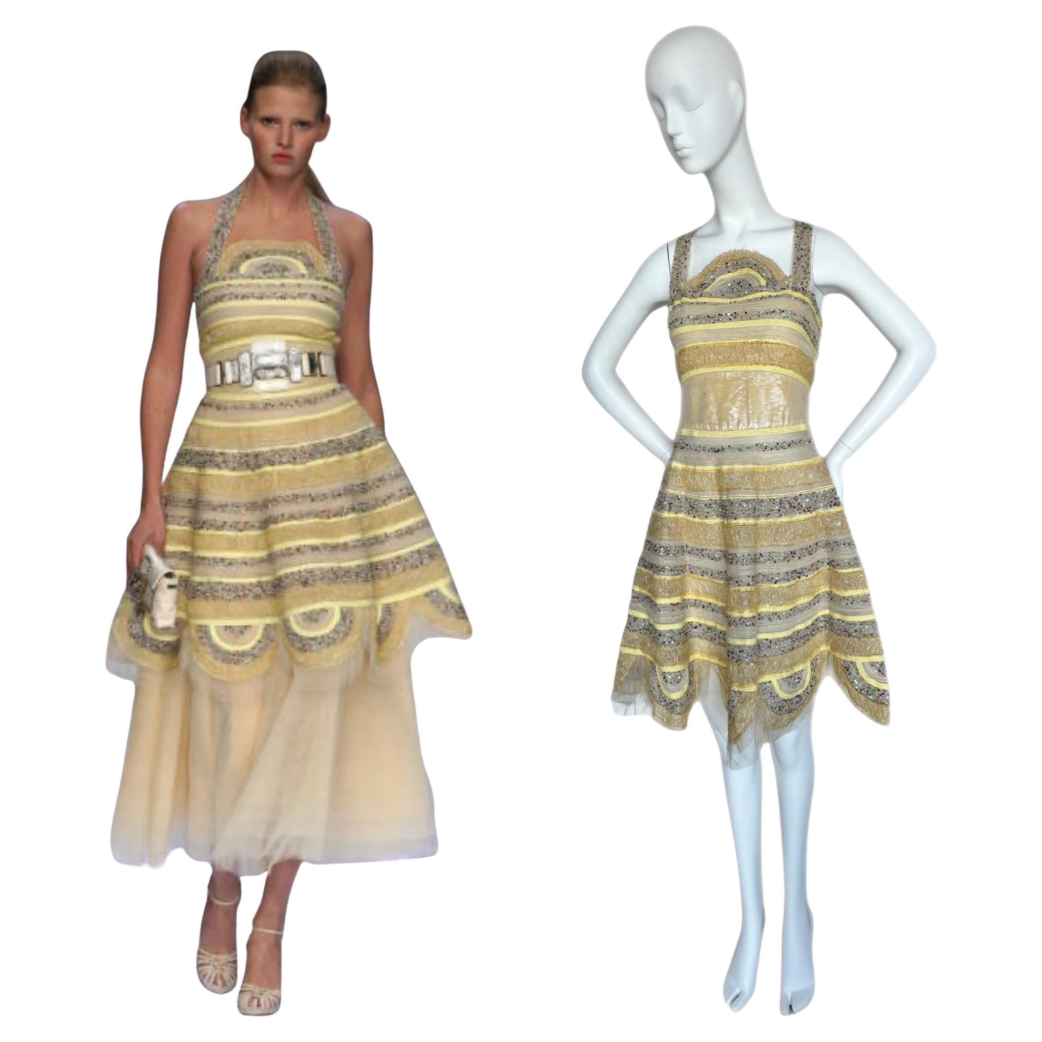 FENDI by KARL LAGERFELD 2008 Vintage Runway Yellow Dress Embellished For Sale