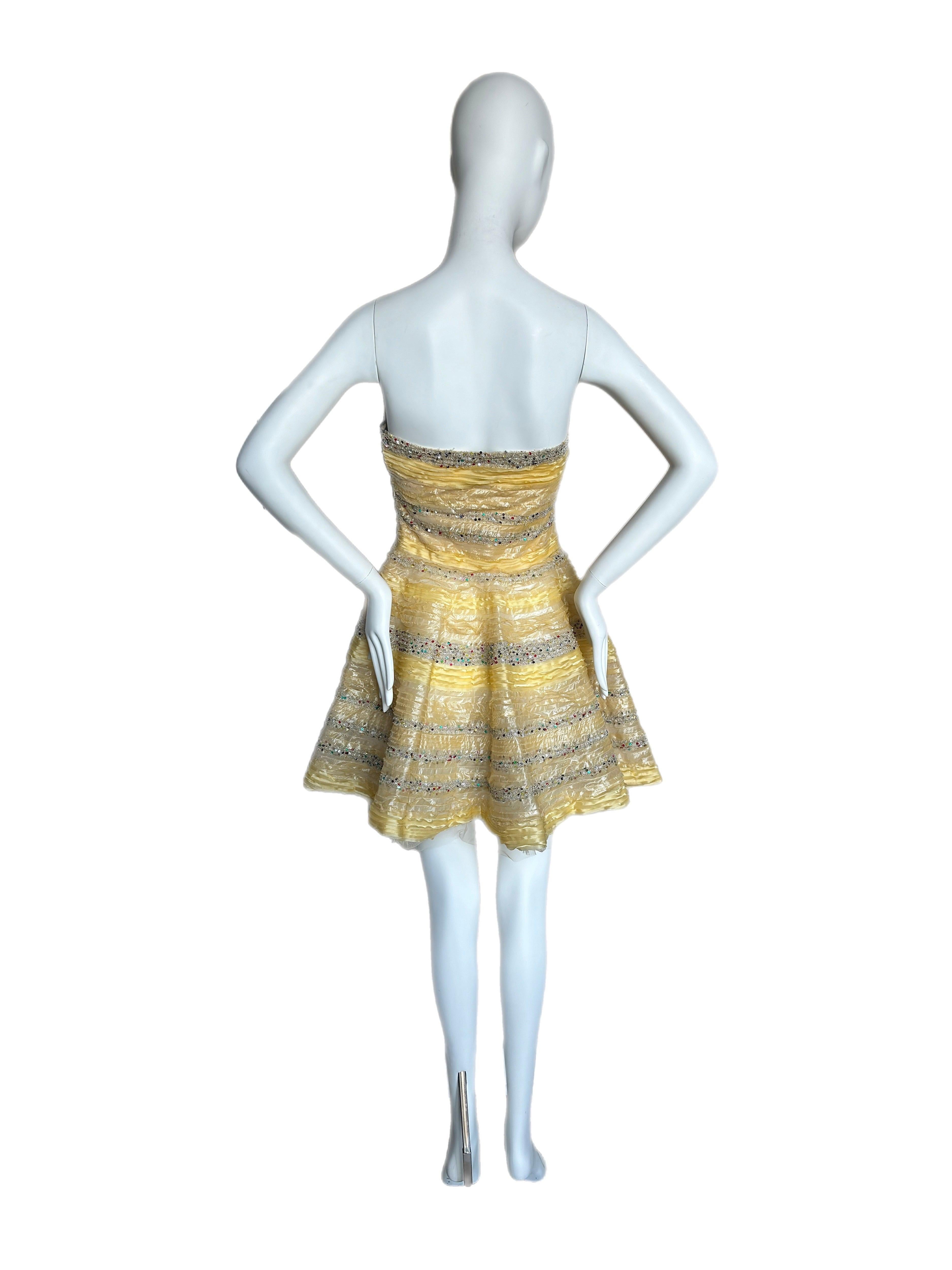 De las mujeres FENDI by KARL LAGERFELD 2008 Vintage Runway Mini vestido amarillo sin tirantes