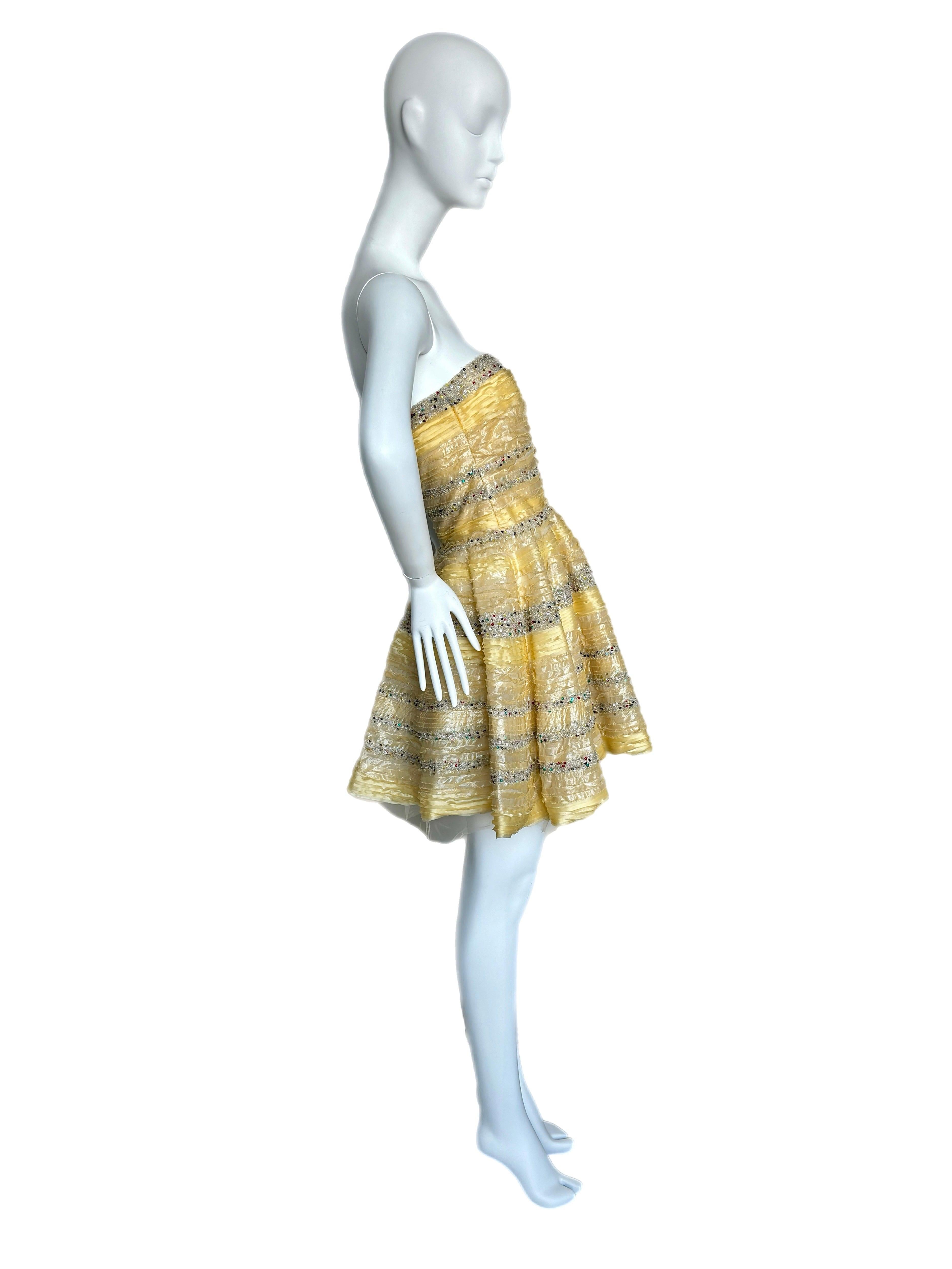 FENDI by KARL LAGERFELD 2008 Vintage Runway Mini vestido amarillo sin tirantes 1
