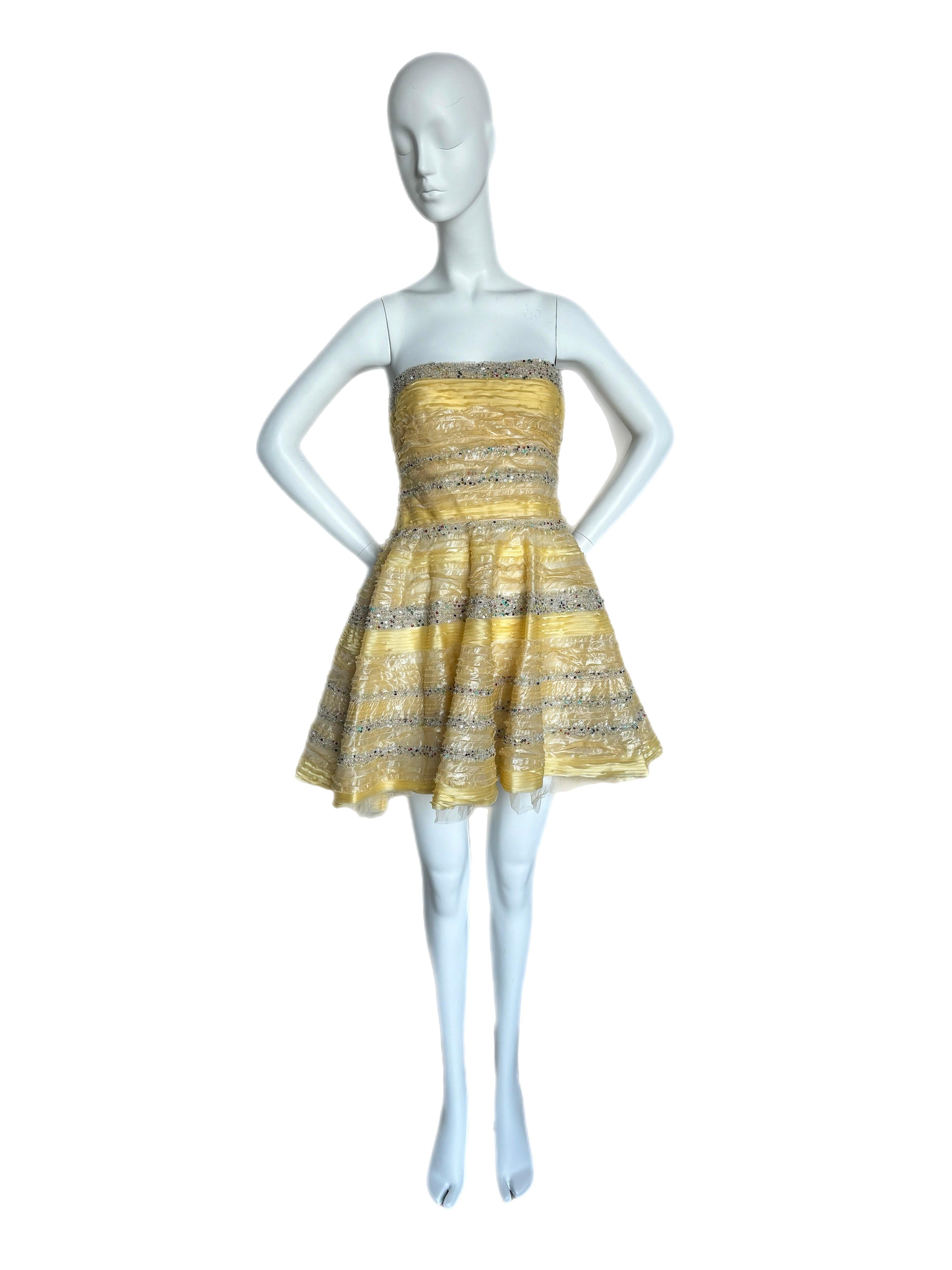 FENDI by KARL LAGERFELD 2008 Vintage Runway Mini vestido amarillo sin tirantes 2