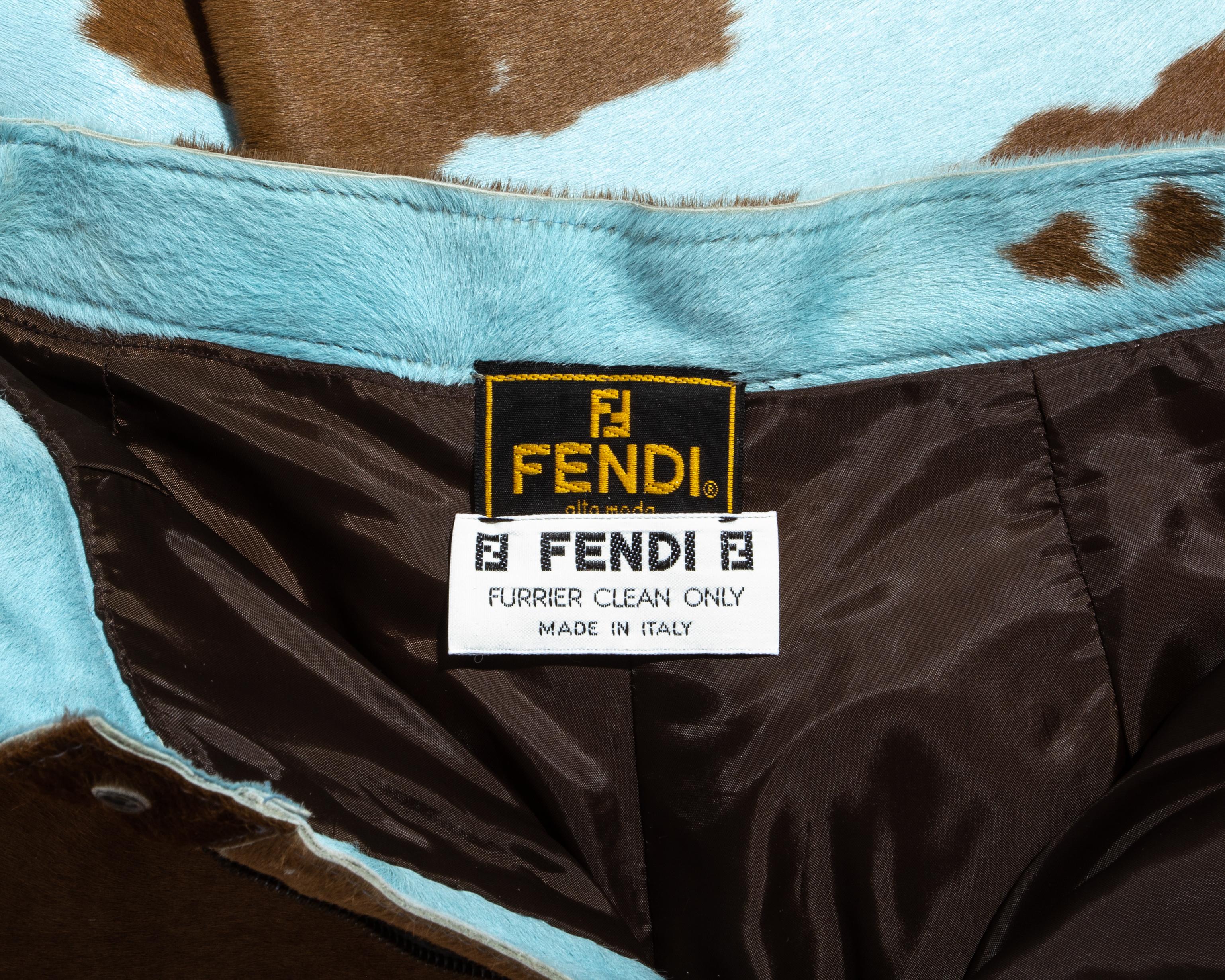 Fendi by Karl Lagerfeld baby blue cowhide pant suit, fw 1999 2