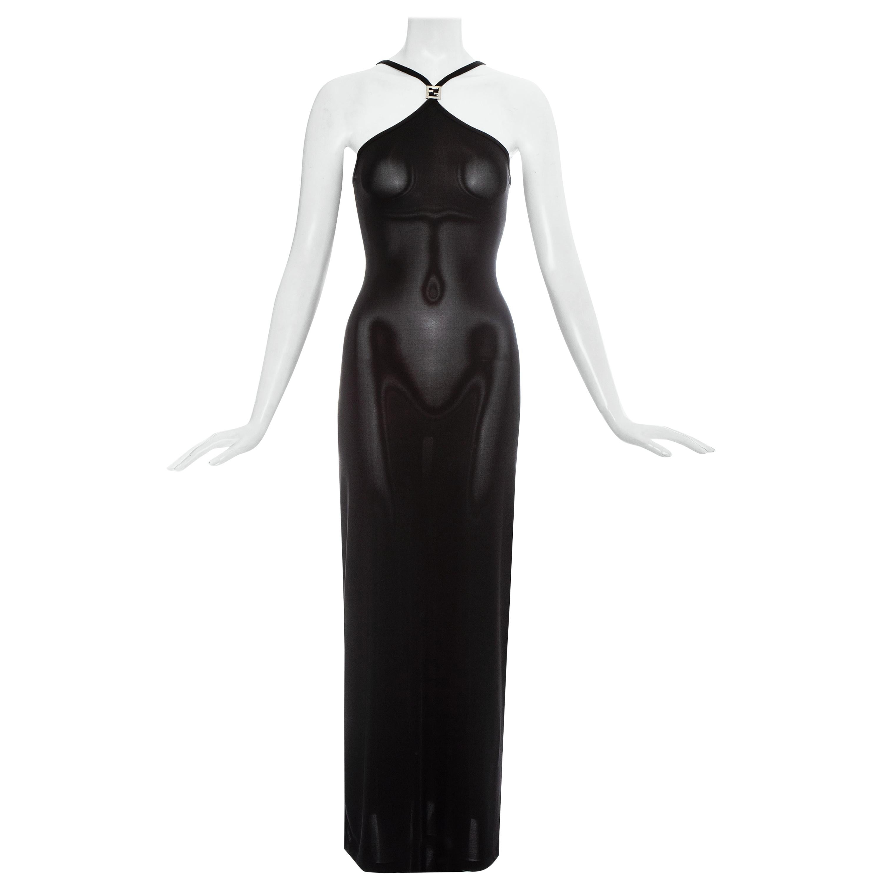 Fendi by Karl Lagerfeld black lycra maxi dress, ss 1997 For Sale
