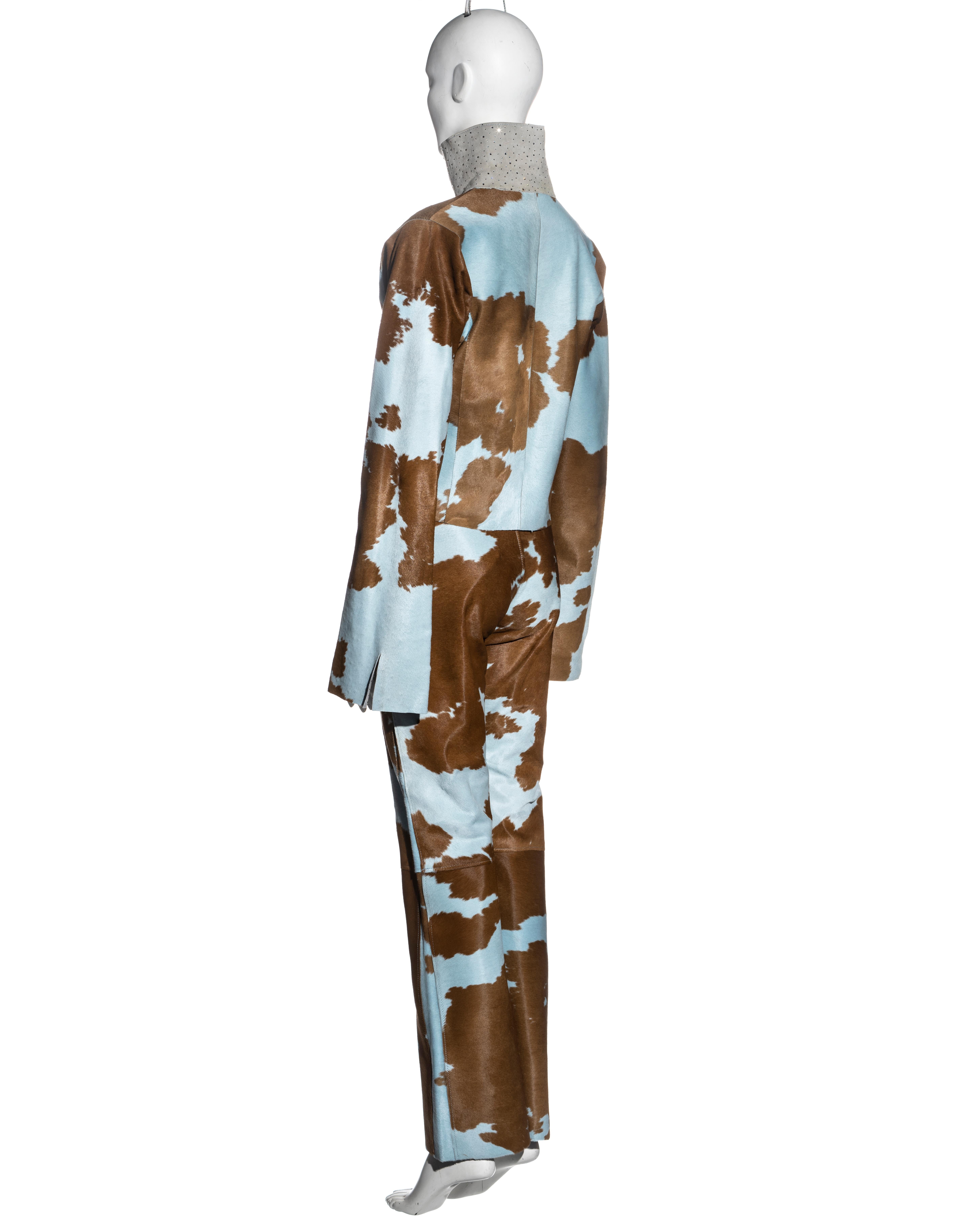 Ensemble veste et pantalon en cuir de vachette bleu et marron Fendi par Karl Lagerfeld, A/H 1999 en vente 5
