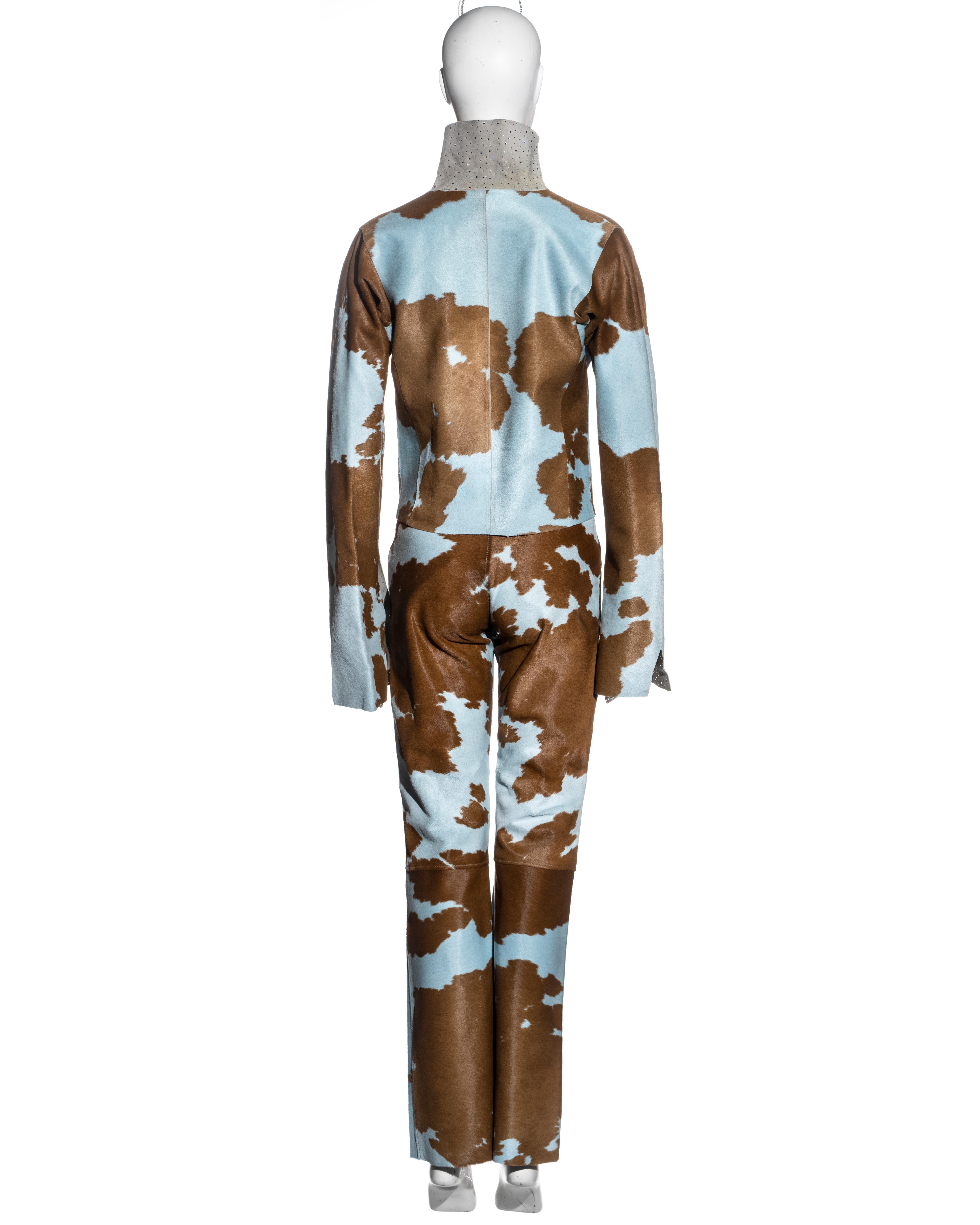 Fendi by Karl Lagerfeld blue and brown cowhide jacket and pants set, fw 1999 For Sale 4