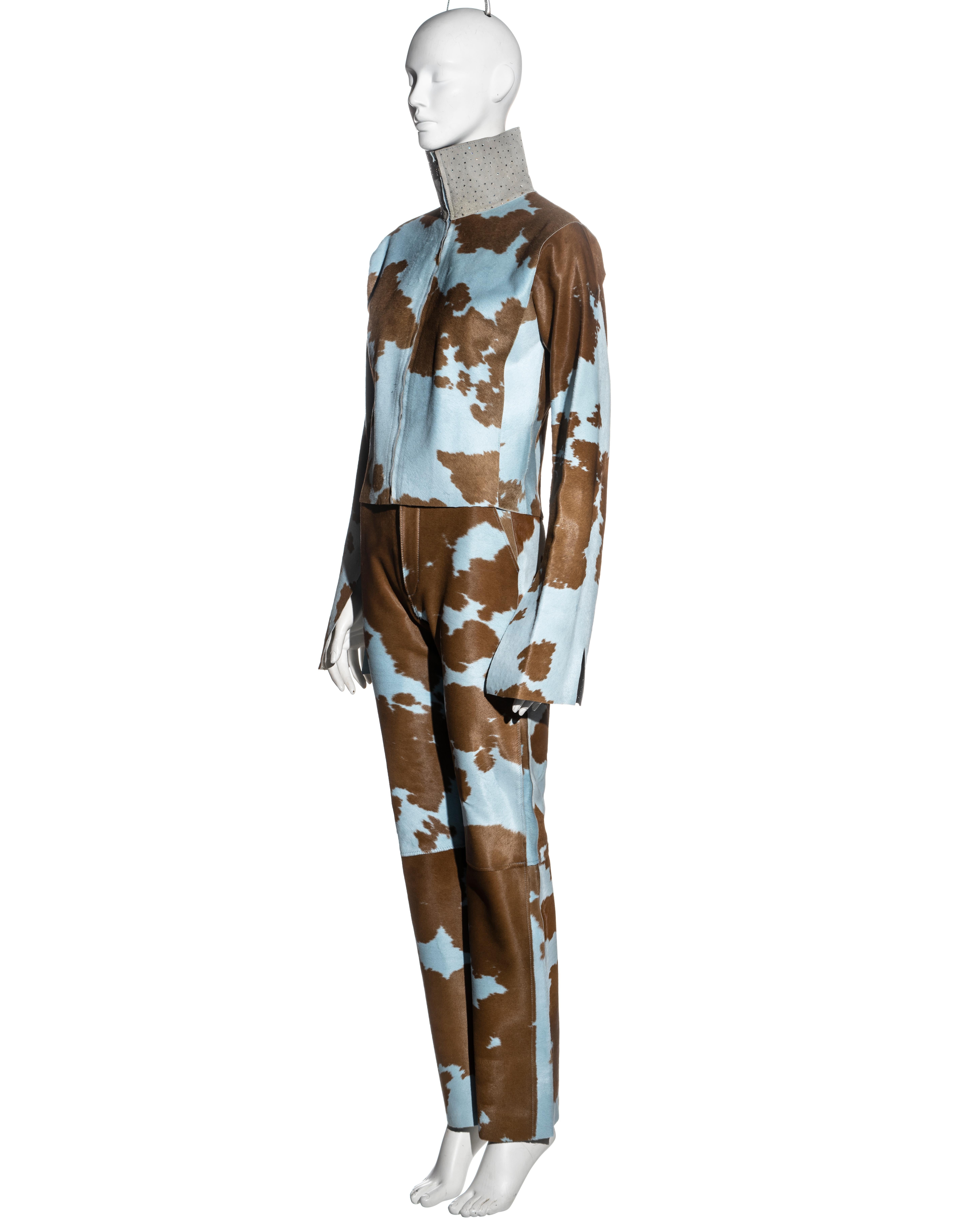 Fendi by Karl Lagerfeld blue and brown cowhide jacket and pants set, fw 1999 For Sale 1