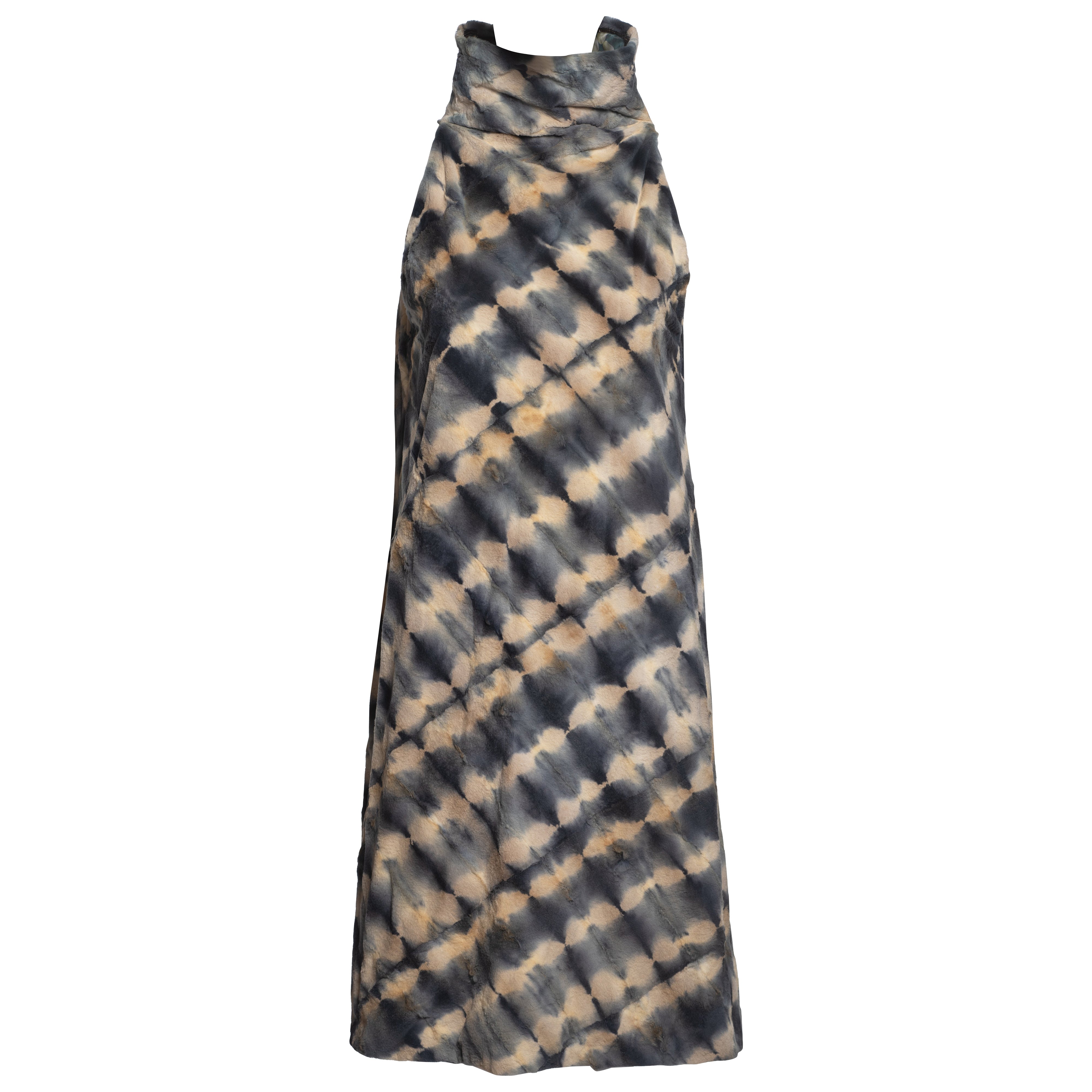 Fendi by Karl Lagerfeld Dyed Ermine Fur 
Organza High Neck Shift Dress, FW 2000